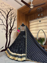 Digital Print Mirror Work Navratri Lehenga Set - Black