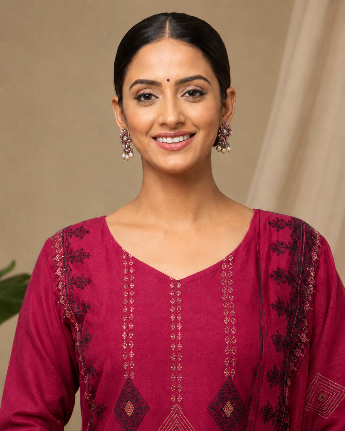 Cherry Red Pure Cotton Suit 3 Piece