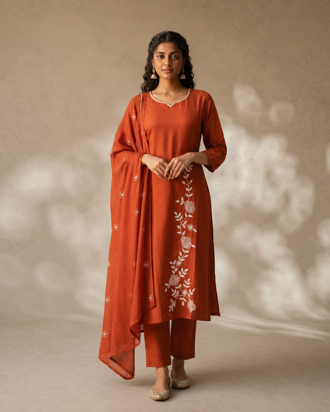 Rust Orange Roman Silk Suit 3 Piece
