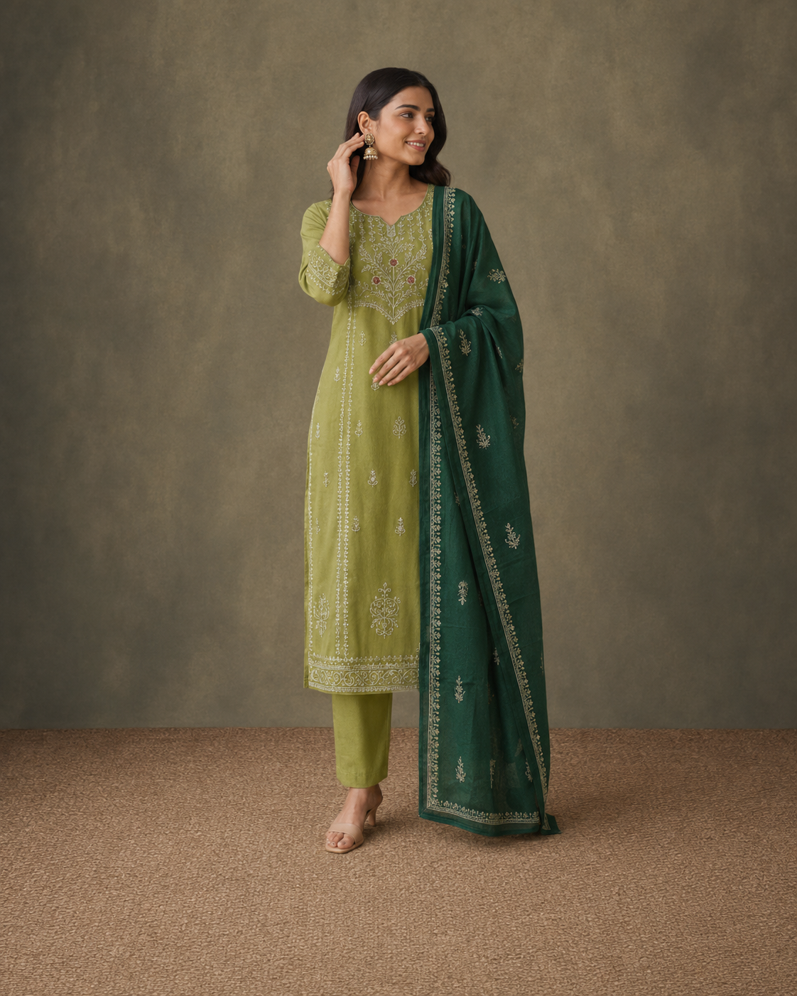 Pista Green Pure Cotton Suit 3 Piece
