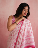 Pink Premium Linen Cotton Saree
