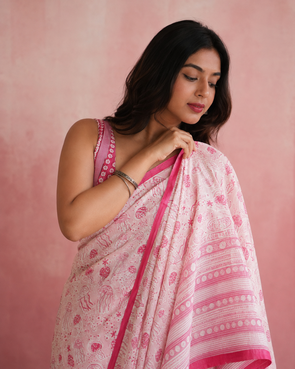 Pink Premium Linen Cotton Saree