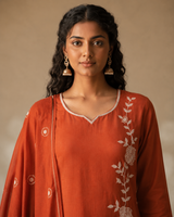 Rust Orange Roman Silk Suit 3 Piece