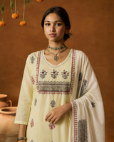 Light Yellow Pure Cotton Suit 3 Piece