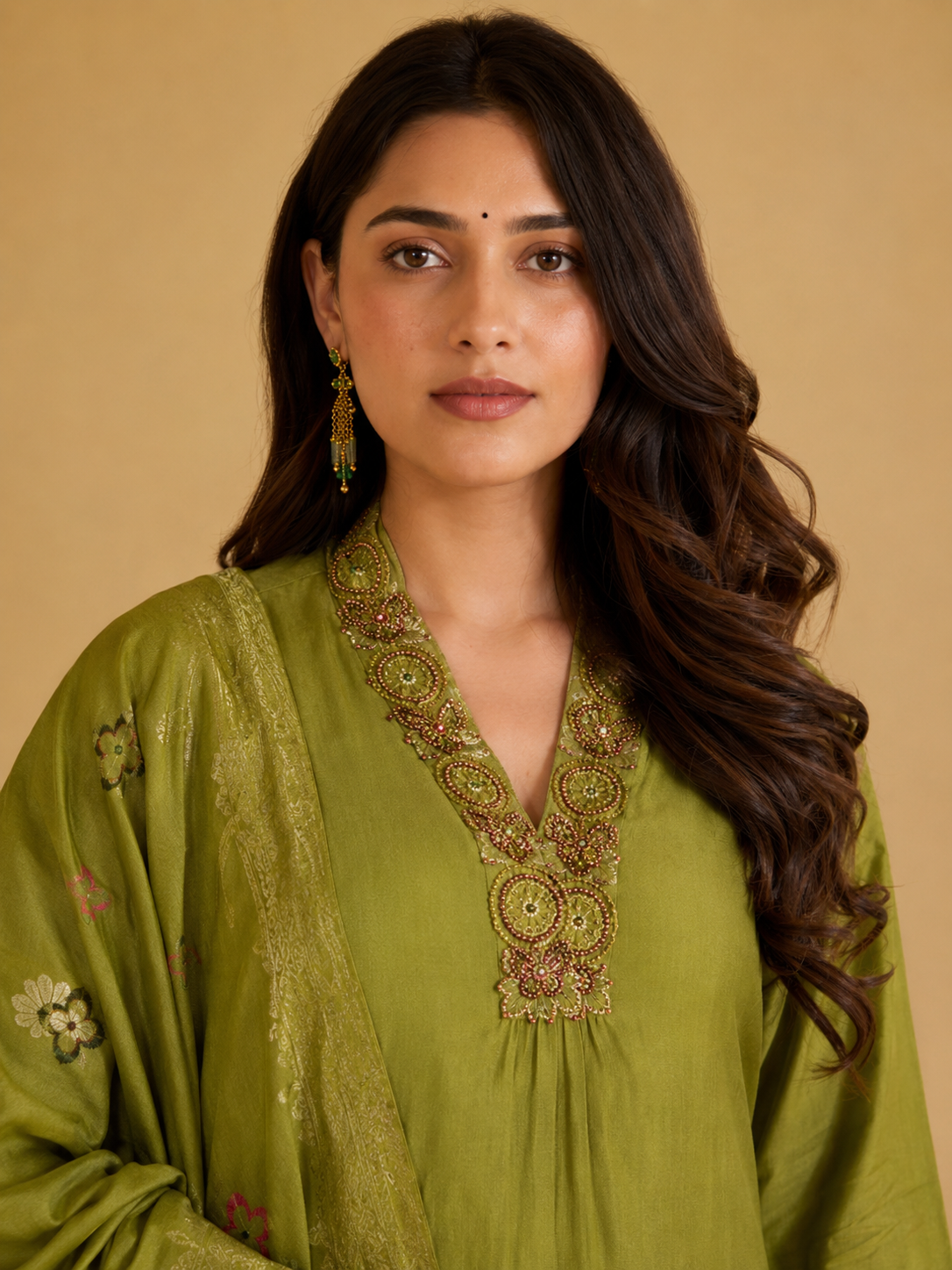 Mehendi Green Premium Roman Silk Suit 3 Piece
