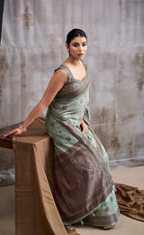 Cadet Blue Cotton Modal Silk Saree