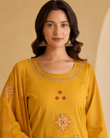 Mustard Yellow Pure Cotton Suit 3 Piece