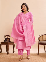 Candy Pink 100% Mul Cotton Suit 3 Piece