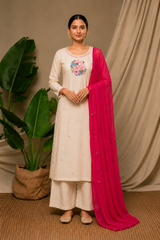 Cream Pure Khadi Cotton Suit 3 Piece