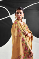 Saffron Orange Tissue Silk Saree with Floral Embroidery