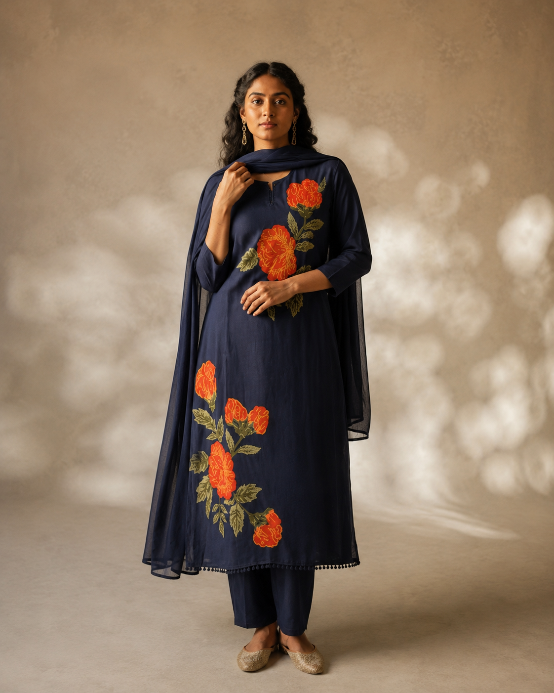 Navy Blue Pure Cotton Suit 3 Piece