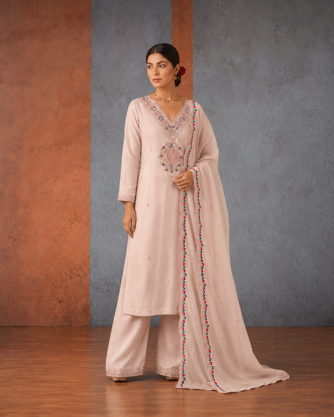 Light Peach Premium Roman Silk Suit 3 Piece
