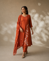 Rust Orange Roman Silk Suit 3 Piece