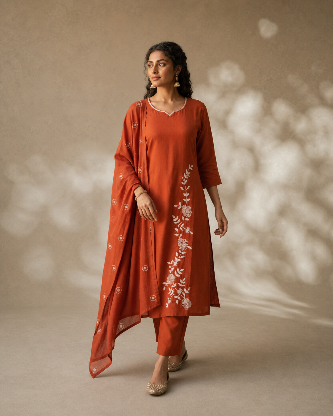 Rust Orange Roman Silk Suit 3 Piece