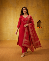 Tomato Red Premium Mul Chanderi Suit 3 Piece
