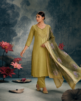 Elaichi Green Premium Mul Chanderi Suit 3 Piece