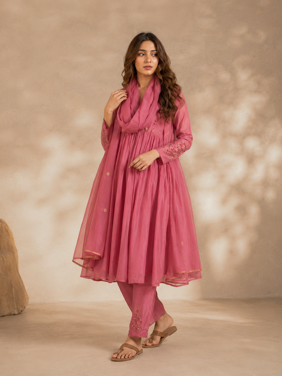 Pink Pure Banarasi Mul Chanderi Suit 3 Piece