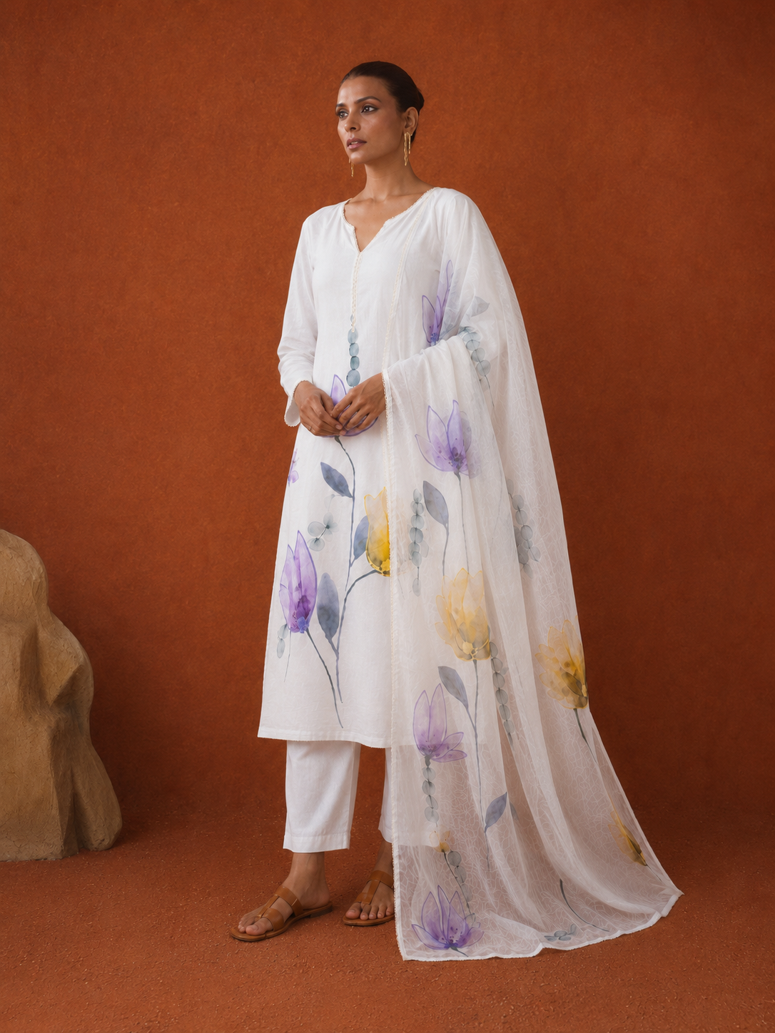White Mul Linen Suit 3 Piece
