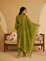 Mehendi Green Premium Roman Silk Suit 3 Piece
