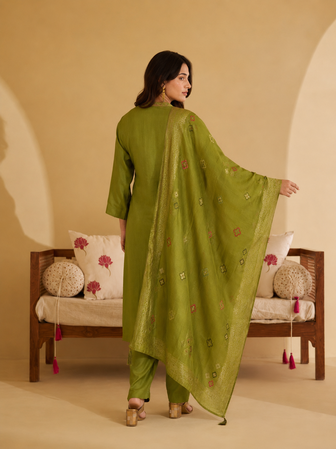 Mehendi Green Premium Roman Silk Suit 3 Piece