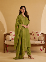 Mehendi Green Premium Roman Silk Suit 3 Piece