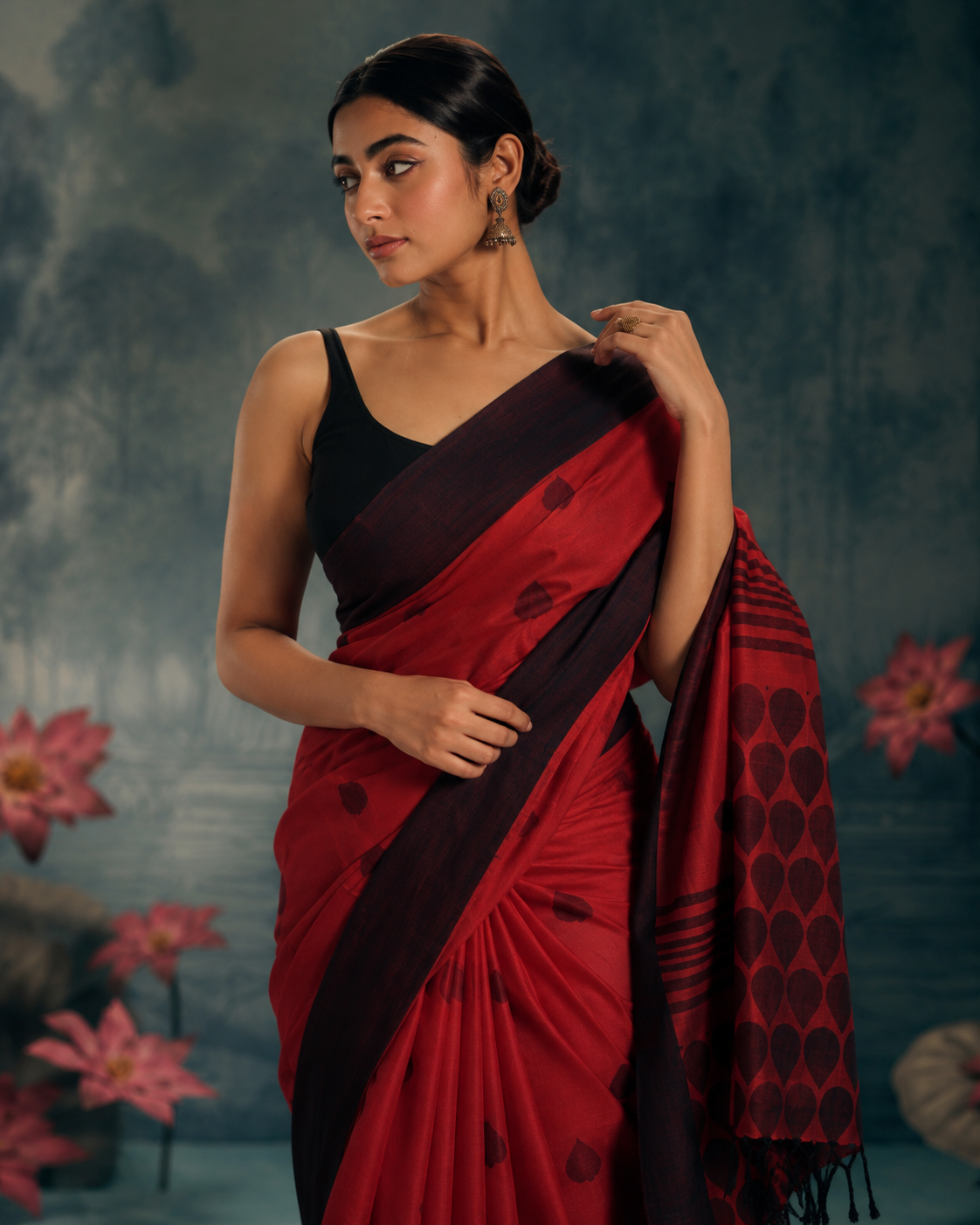 Black and Red Cotton Saree