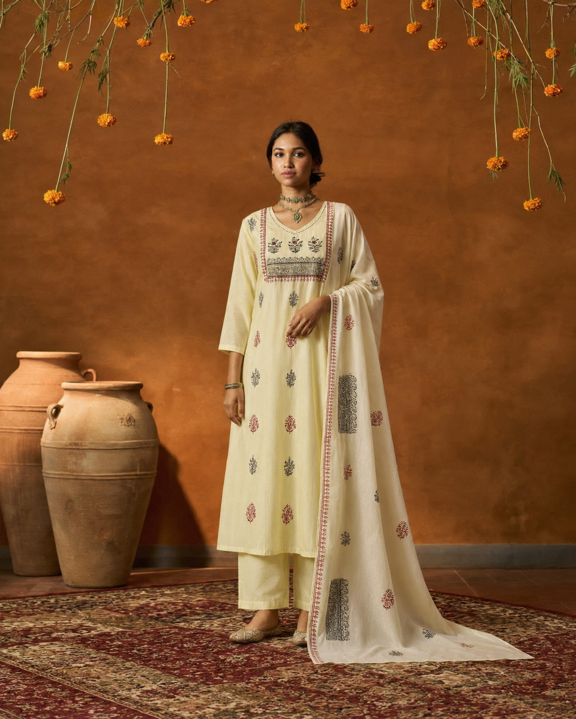 Light Yellow Pure Cotton Suit 3 Piece