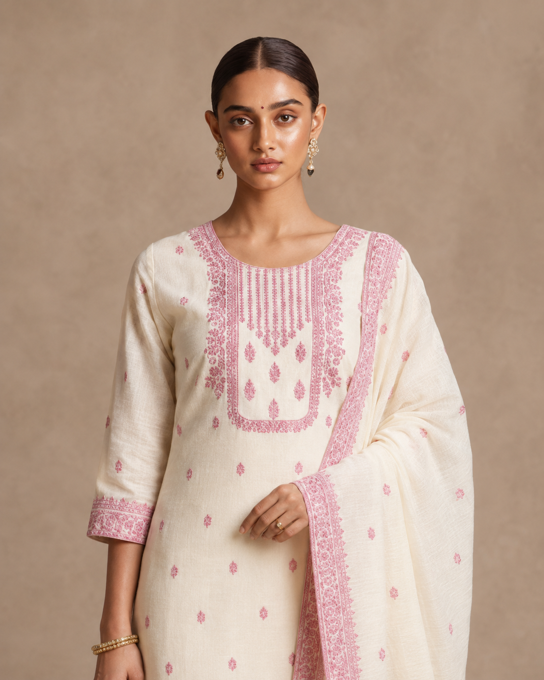 Blush Ivory Art Silk Jacquard Suit 3 Piece
