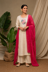 Cream Pure Khadi Cotton Suit 3 Piece
