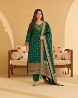Emerald Green Art Silk Jacquard Suit 3 Piece