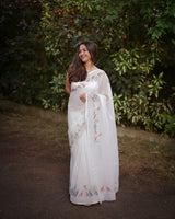 White Premium Cotton Linen Saree