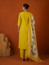 Parrot Green Premium Roman Silk Suit 3 Piece