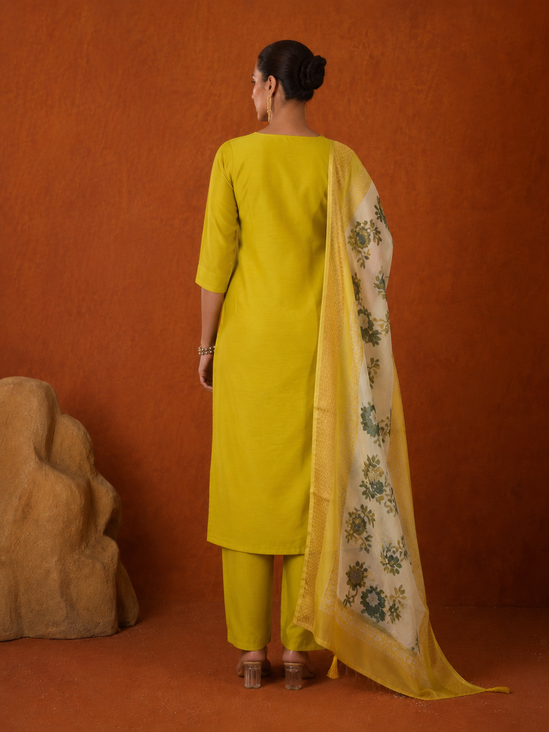 Parrot Green Premium Roman Silk Suit 3 Piece
