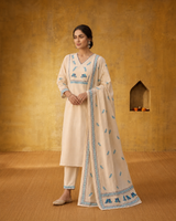 Cream 100% Pure Khadi Cotton Suit 3 Piece