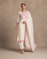 Blush Ivory Art Silk Jacquard Suit 3 Piece