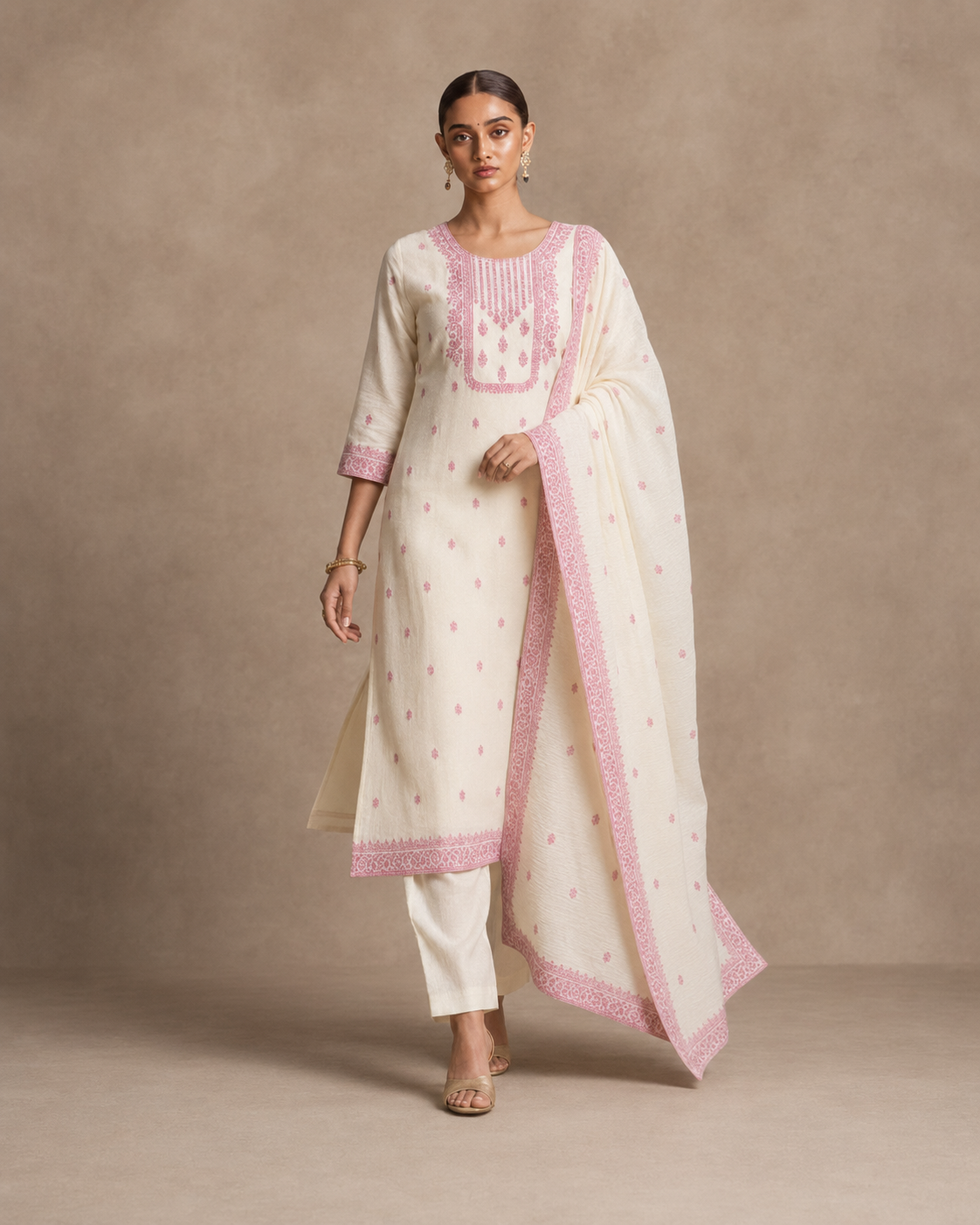 Blush Ivory Art Silk Jacquard Suit 3 Piece