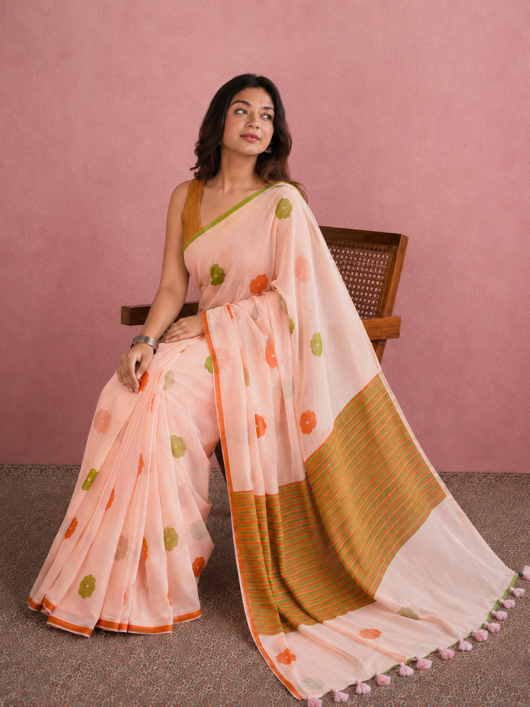 Peach Premium Cotton Saree