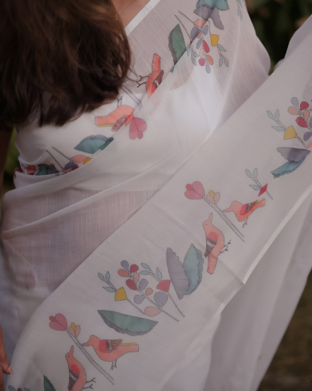 White Premium Cotton Linen Saree
