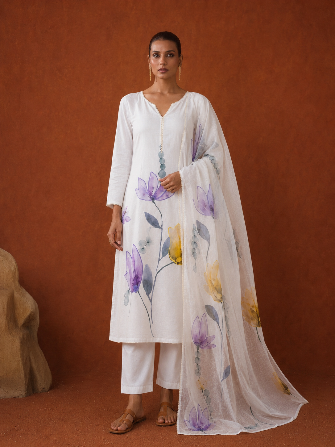 White Mul Linen Suit 3 Piece
