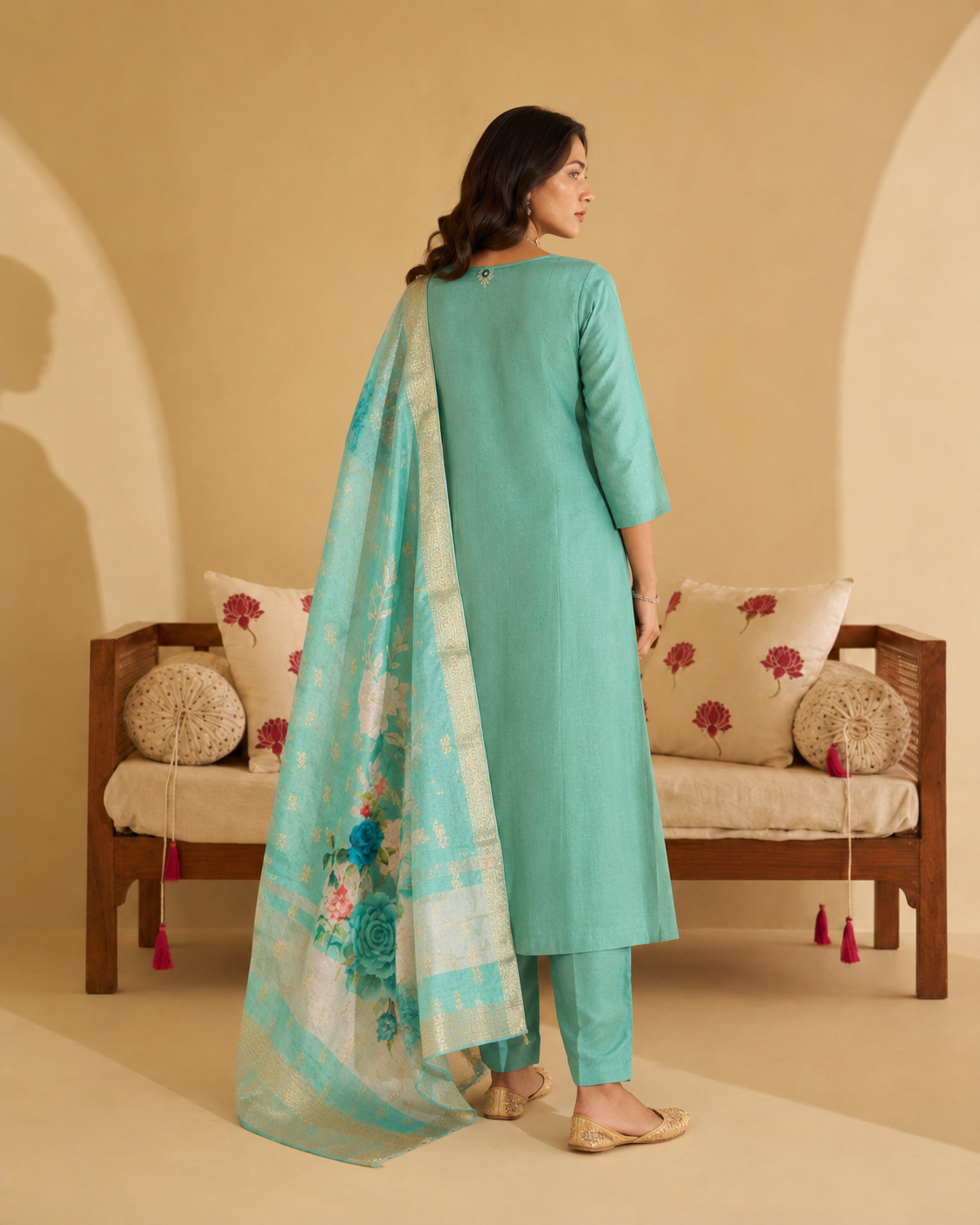 Sea Green Premium Roman Silk Suit 3 Piece