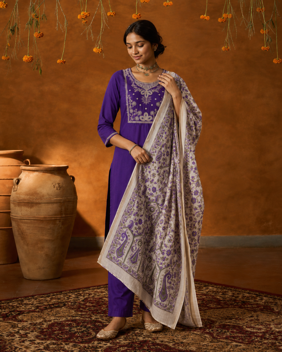 Violet Premium Roman Silk Suit 3 Piece