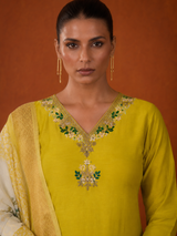 Parrot Green Premium Roman Silk Suit 3 Piece
