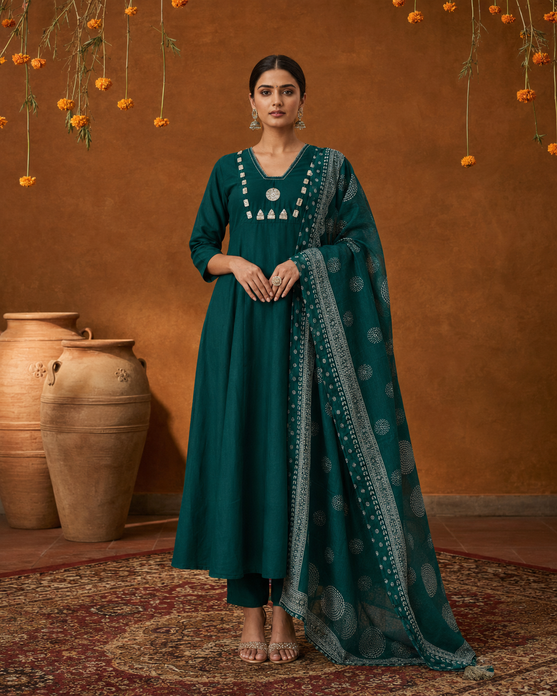 Morpich Green Pure Cotton Suit 3 Piece