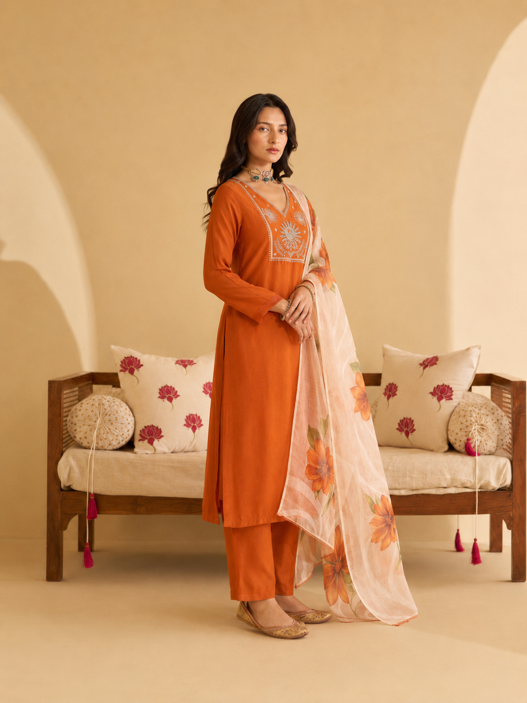 Light Rust Premium Roman Silk Suit 3 Piece