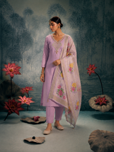 Lavender Premium Mul Chanderi Suit 3 Piece