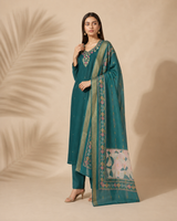 Teal Green Premium Roman Silk Suit 3 Piece
