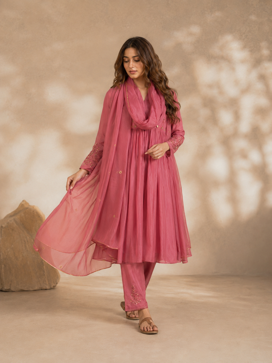 Pink Pure Banarasi Mul Chanderi Suit 3 Piece