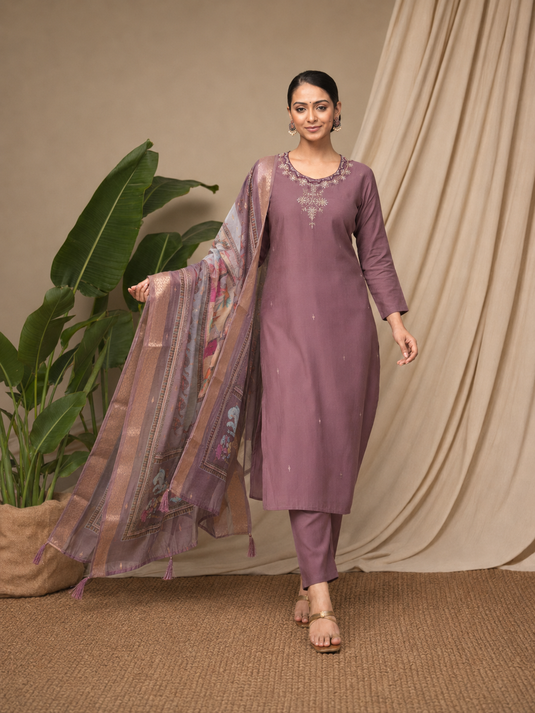 Wine Premium Roman Silk Suit 3 Piece