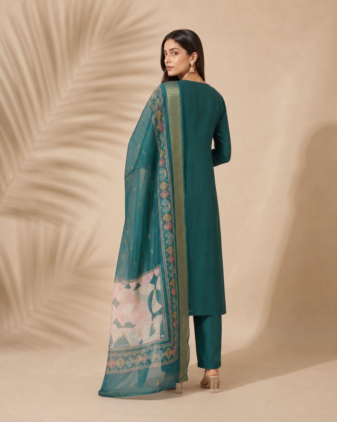 Teal Green Premium Roman Silk Suit 3 Piece