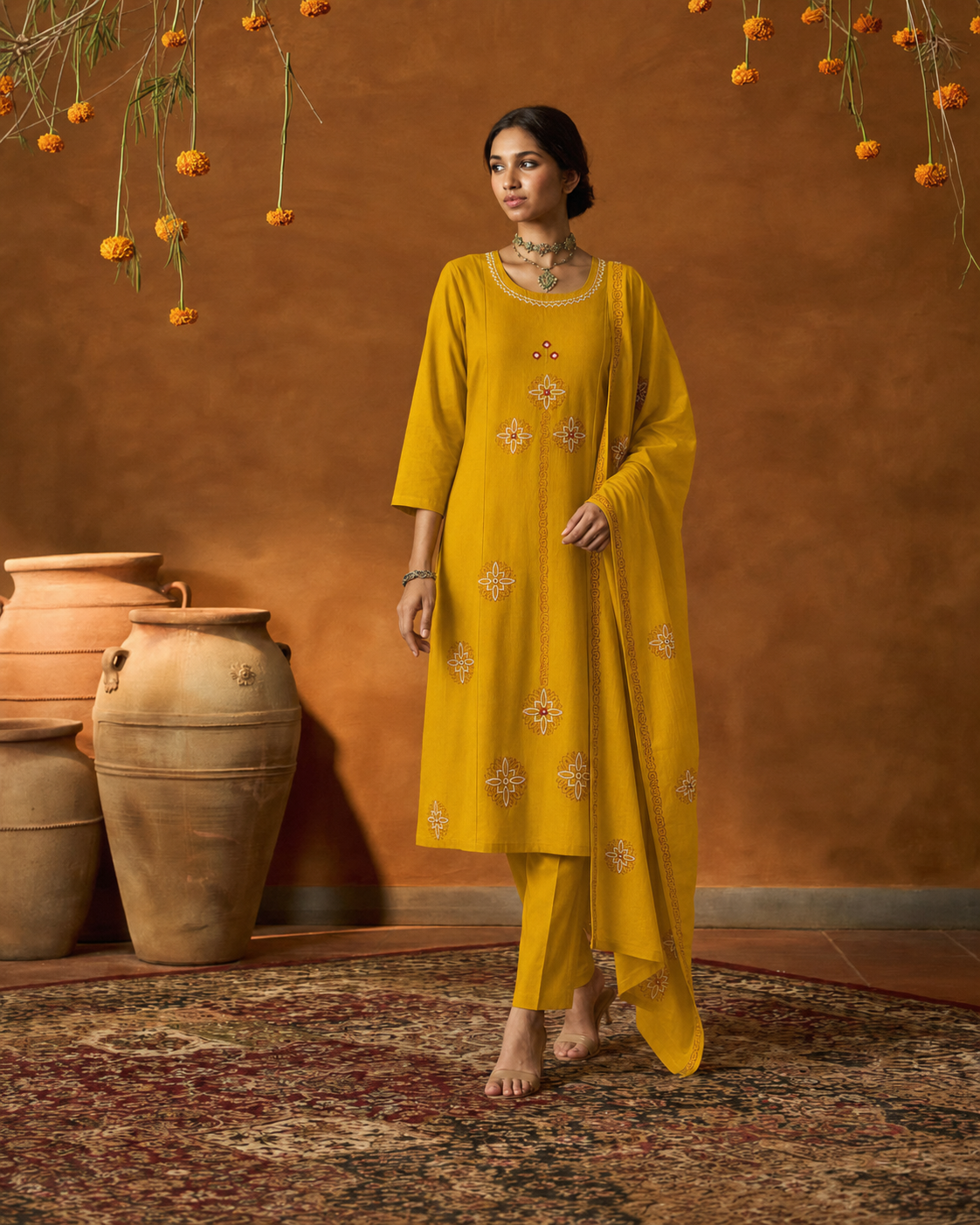 Mustard Yellow Pure Cotton Suit 3 Piece